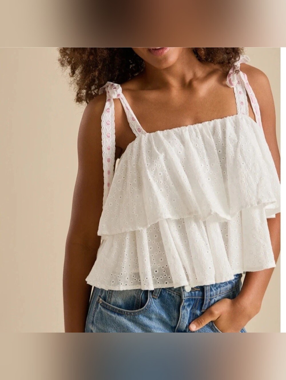 Altered State White Layered Eyelet Ruffle Cami Large NWT